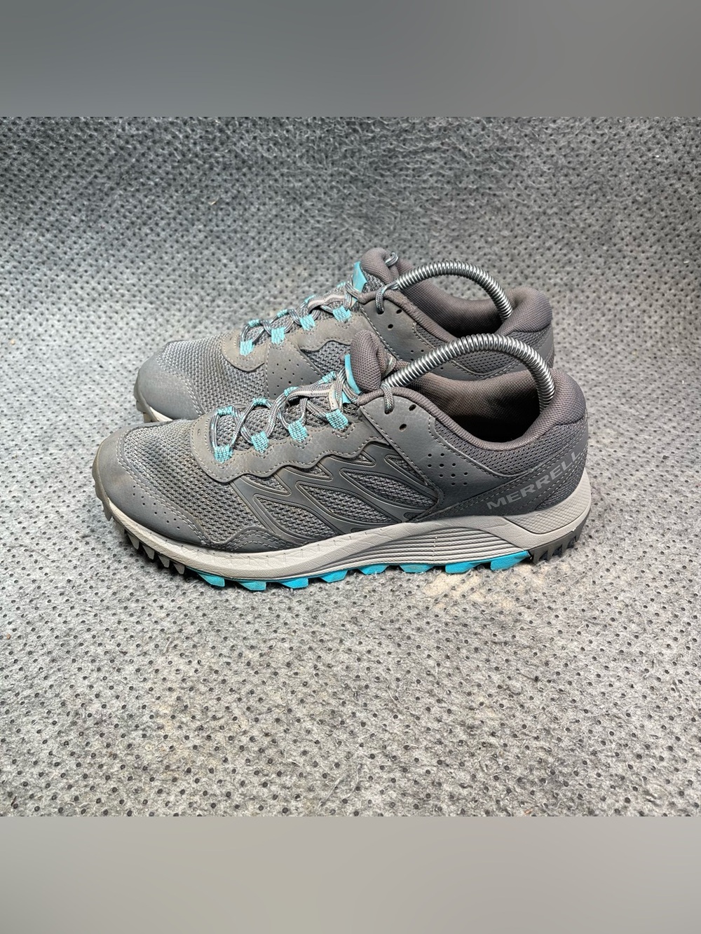 Merrell Wildwood Grey Turquoise Hiking Shoes Size 9.5 Women’s